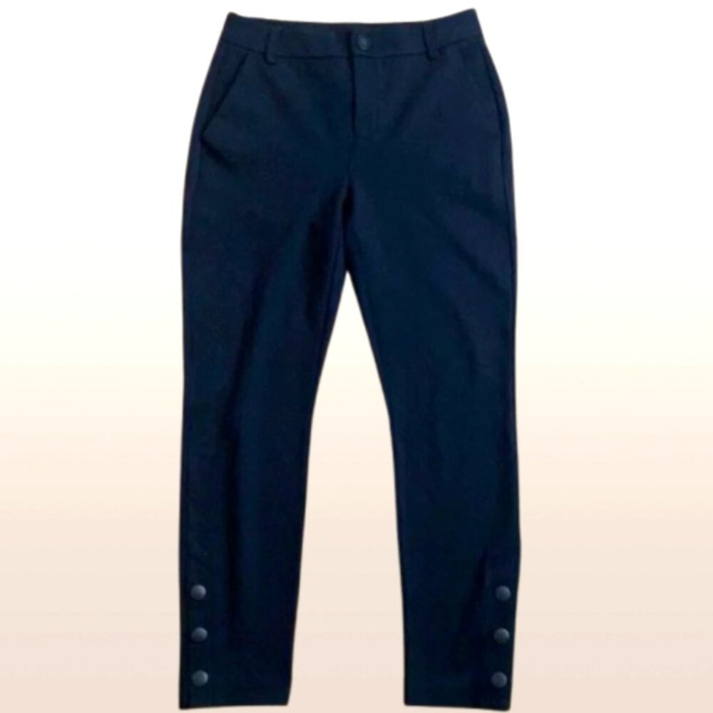 Cabi Nautical Ankle Button Navy Ponte Military Stretch Preppy Slimming Pants 14